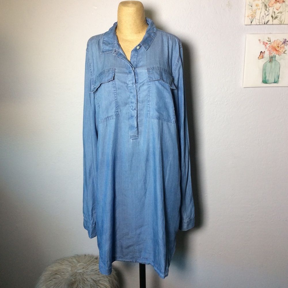 So Shirt Dress relaxed, Denim Style Blue 3/4 Button Up Shirt Dress, Sz XL